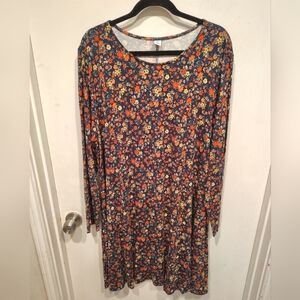 Old Navy Multicolor Ditsy Floral Long Sleeve Stretch Knit Swing Dress Sz XXL
